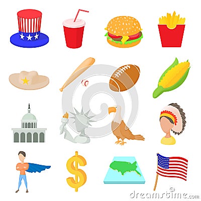 Usa icons set, cartoon style Vector Illustration