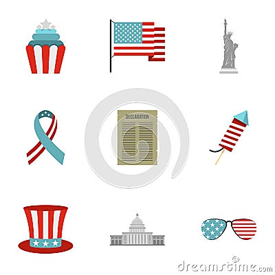 USA independence day icon set, flat style Vector Illustration