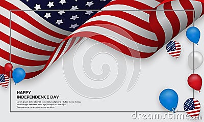 4th of July American independence day design with flag and balloon. United states of american Independence day design Vector Illustration