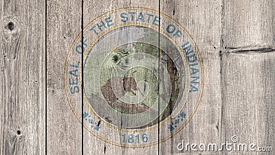US State Indiana Seal Wooden Fence Stock Photo