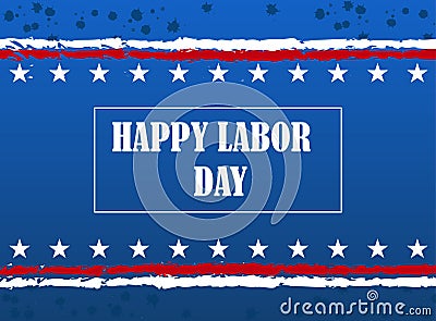 USA Labor day advertising banner template. With national colors and American stars. Blue background, red and white lines Vector Illustration