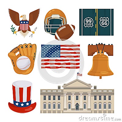 Usa landmarks and other different cultural objects Vector Illustration