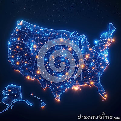 USA map illumination top view Cartoon Illustration