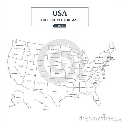 USA Map Outline High Detail Separated all states Vector Illustration