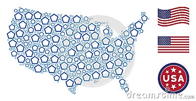 USA Map Stylized Composition of Contour Pentagon Vector Illustration