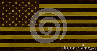 The USA national flag. Dark olive tinted patriotic illustration. It looks like an army patch in khaki. Military Stars and Stripes Cartoon Illustration