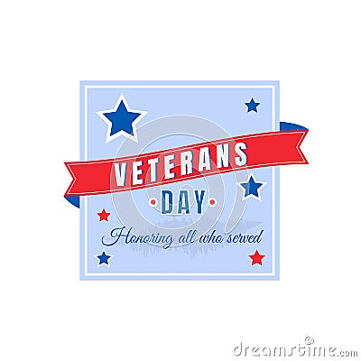 USA national Veterans Day flat color vector badge Vector Illustration