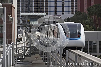 USA - Nevada - Las Vegas white driverless automatic monorail train Editorial Stock Photo