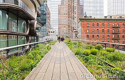 New York. People walking on Highline, Manhattan downtown Editorial Stock Photo