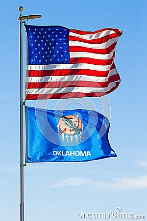 USA and Oklahoma Flags Stock Photo