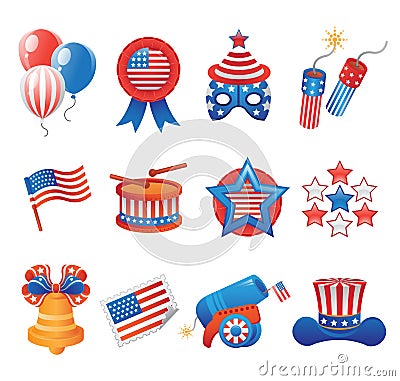 USA Patriotic Icons Vector Illustration