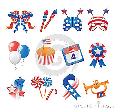 USA Patriotic Icons Vector Illustration