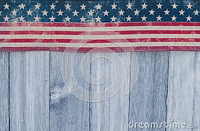 USA patriotic old flag on a weathered wood background Stock Photo