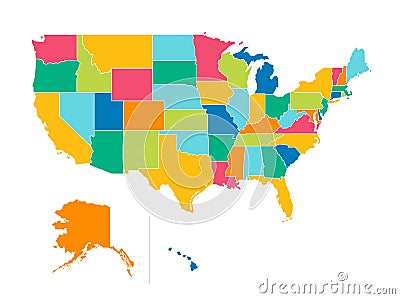 USA political map. Color vector map with state borders Vector Illustration