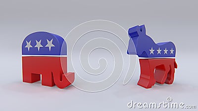 USA political parties symbols: democrats and repbublicans Editorial Stock Photo