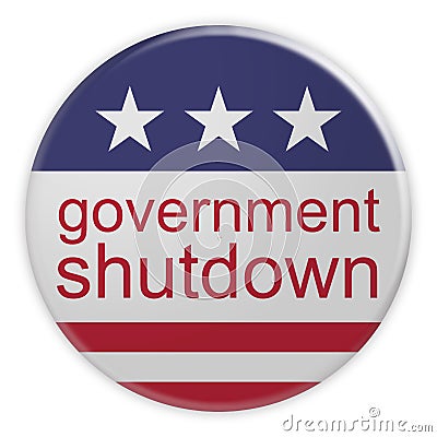 USA Politics News Badge: Government Shutdown Button With US Flag 3d illustration Cartoon Illustration