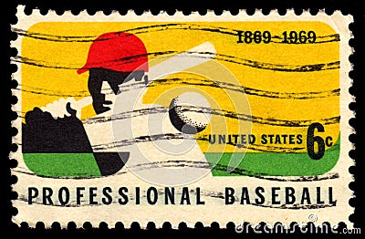 USA postage stamp professional baseball Editorial Stock Photo