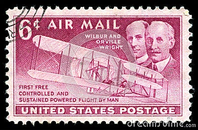 USA Postage Stamp Wright Brothers first flight Editorial Stock Photo