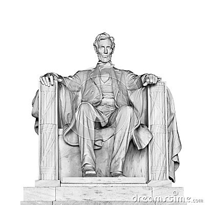 USA president Abraham Lincoln seated statue isolated on white Editorial Stock Photo