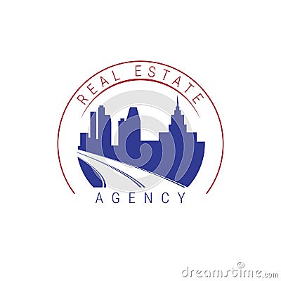 USA real estate company emblem idea. American flag colors Vector Illustration