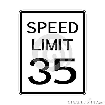 USA Road Traffic Transportation Sign: Speed Limit 35 On White Background,Vector Illustration Vector Illustration