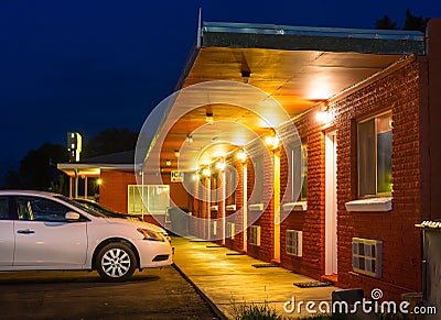USA roadside motel in the night. Stock Photo