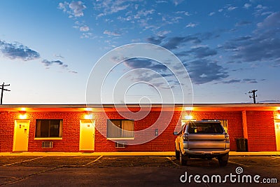 USA roadside motel in the night. Stock Photo