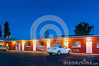 USA roadside motel in the night. Stock Photo