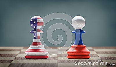 USA and Russia conflict. 3D illustration Cartoon Illustration