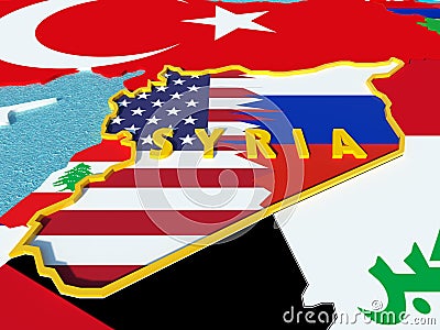 USA and Russia conflict over situation in Syria - 3d render Stock Photo