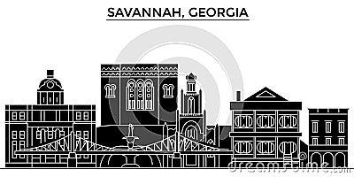 Usa, Savannah, Georgia architecture vector city skyline Vector Illustration