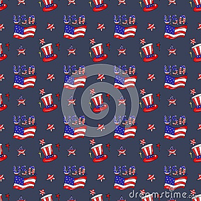 USA seamless pattern. 4th of July background with symbols of Americans Government such as statue of liberty, flag, american eagle Stock Photo