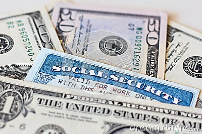 USA social security cards and dollar bills Stock Photo