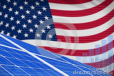 USA solar energy power digital graph concept - renewable natural energy industrial illustration. 3D Illustration Cartoon Illustration