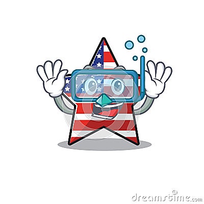 Usa star cartoon diving above character table Vector Illustration