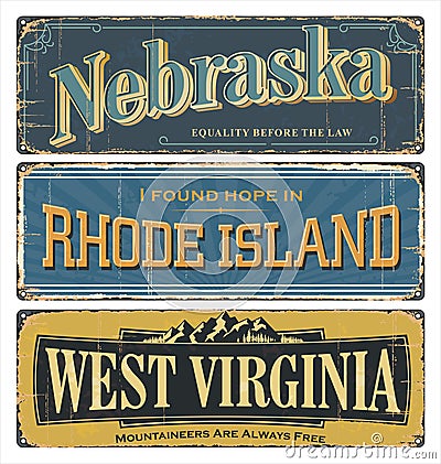 USA. State Nebraska. Rhode Island. West Virginia. All States. Vector Illustration