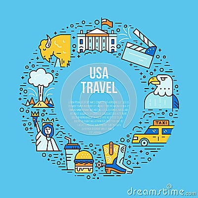 The USA symbols in line style Vector Illustration