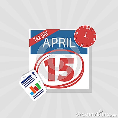 USA Tax Day Warning Icon, April 15th, the Federal Income Tax Deadline Reminder on a Flat Calendar Design with Red Marker Vector Illustration