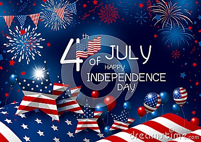 USA 4th july happy independence day design of american flag Vector Illustration