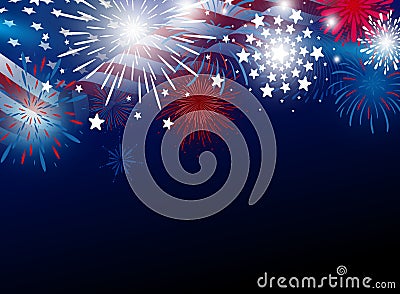 USA 4th of july independence day design of american flag with fireworks Vector Illustration