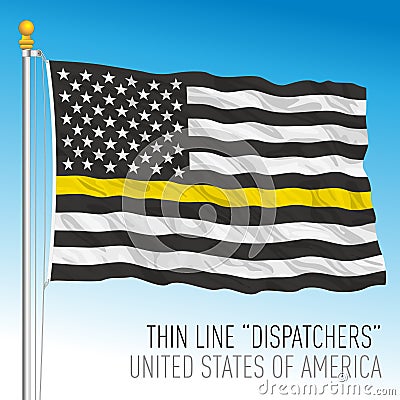 USA, thin line yellow waving flag, dispatchers symbol, USA Vector Illustration