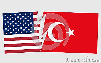 Usa and Turkey financial, diplomatic crisis concept. Vector Illustration