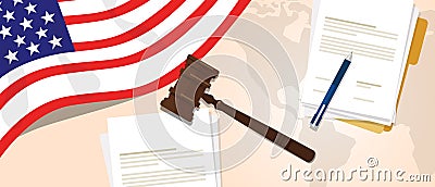 USA United States of America law constitution legal judgement justice legislation trial concept using flag gavel paper Vector Illustration