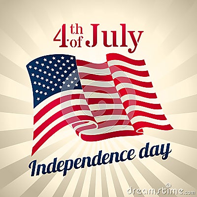 USA waving flag, 4th of july celebration Vector Illustration