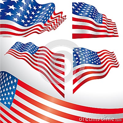 USA windy flags Vector Illustration