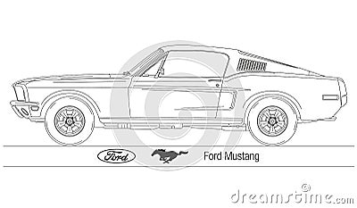 Ford Mustang vintage classic car, USA Vector Illustration