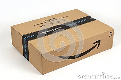 Amazon Prime cardboard box for online commerce Editorial Stock Photo