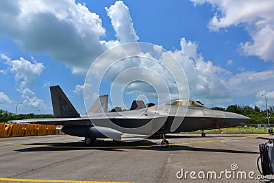 USAF Lockheed Martin F-22 Raptor on display at Singapore Airshow Editorial Stock Photo