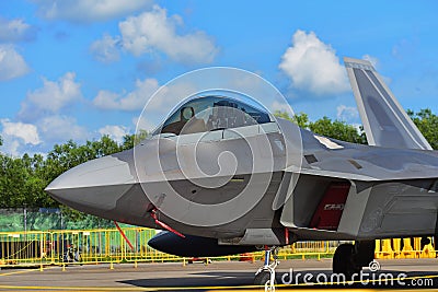 USAF Lockheed Martin F22 Raptor on display at Singapore Airshow Editorial Stock Photo
