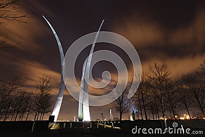 USAF Memorial Spires Illuminated Washington DC Editorial Stock Photo